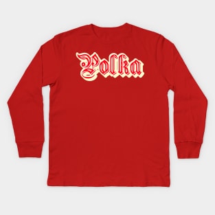 Polka Old Style Lettering Red and Cream Kids Long Sleeve T-Shirt